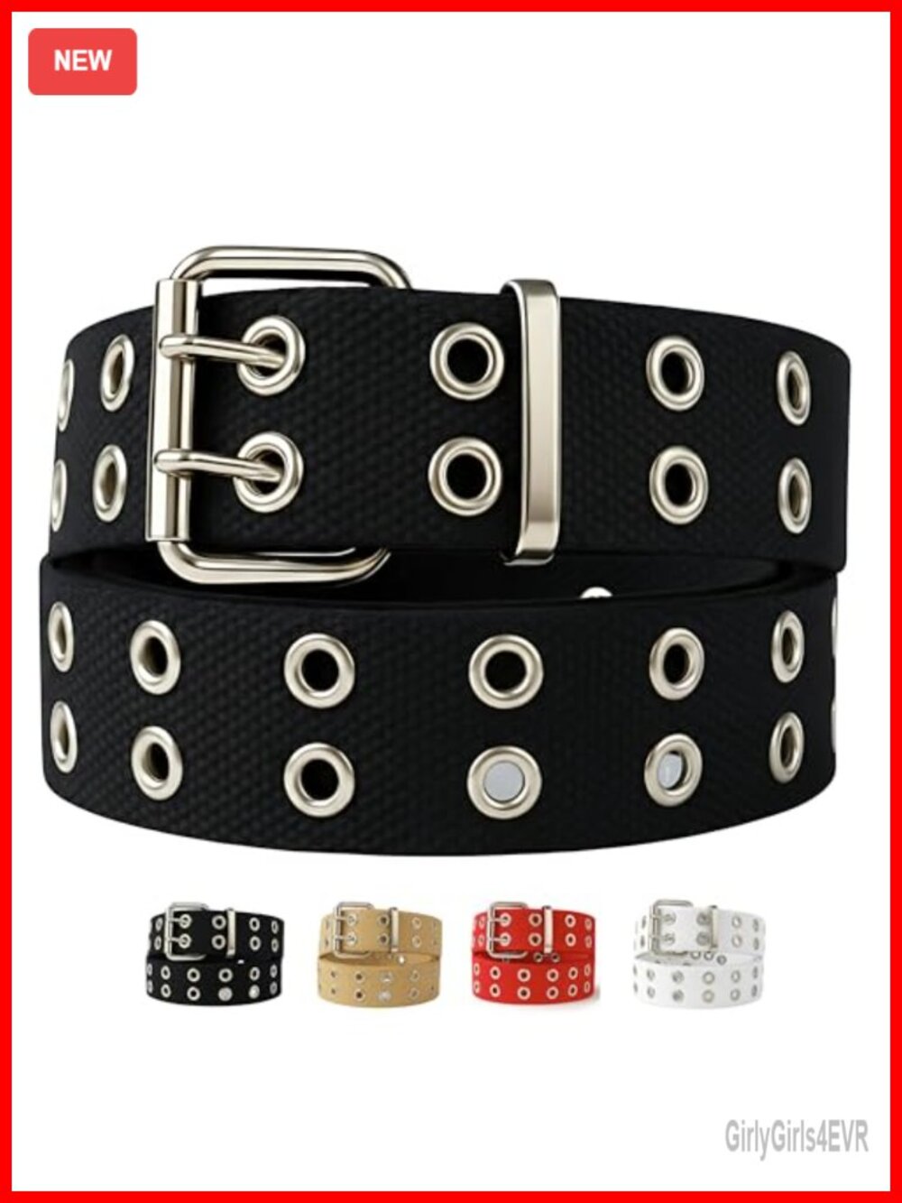 1.5" Cotton Web Belt with Metal Buckle Double Grommet for Women Men
